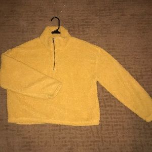 YELLOW FLUFFY CROP ZIP UP